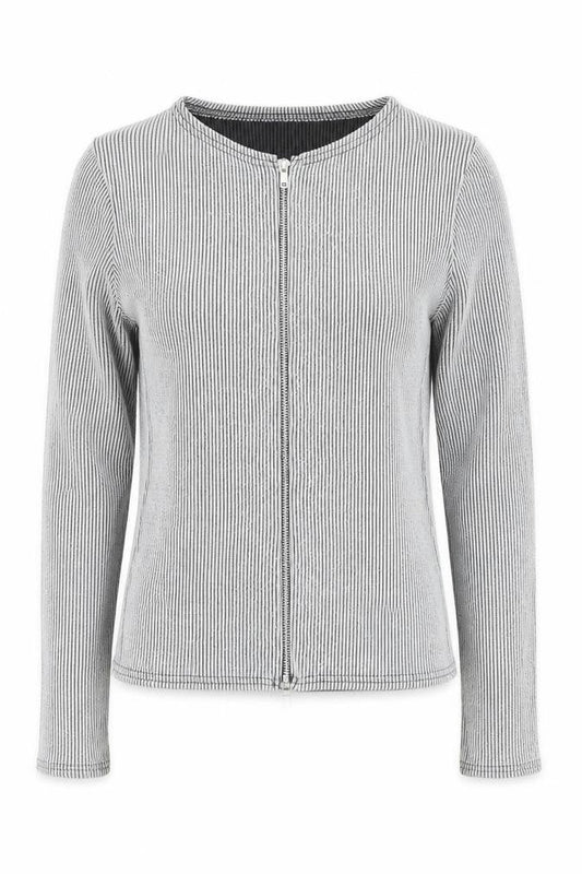 PRETTYLITTLETHING Women’s Grey Striped Zip-Up Slim Jacket UK 10
