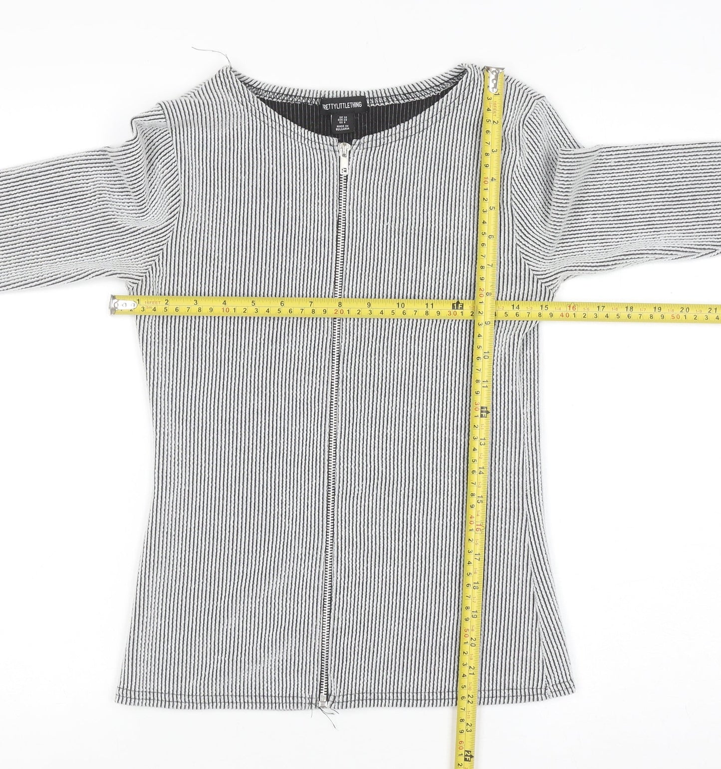 PrettyLittleThing Women’s Grey Striped Zip-Up Slim Jacket UK 10