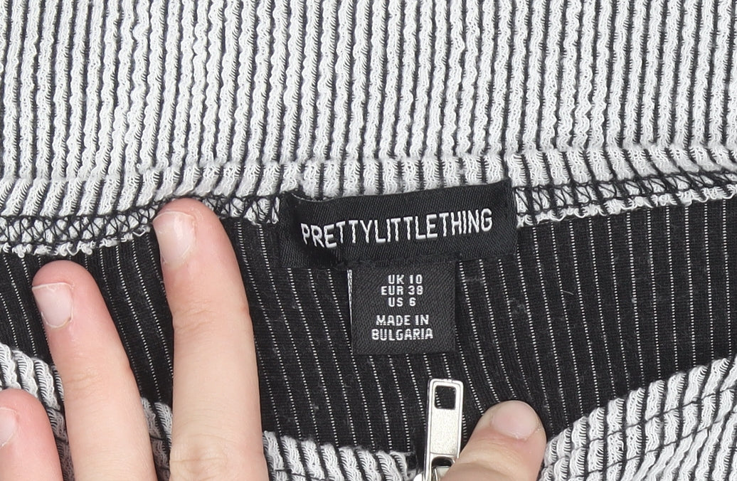 PrettyLittleThing Women’s Grey Striped Zip-Up Slim Jacket UK 10
