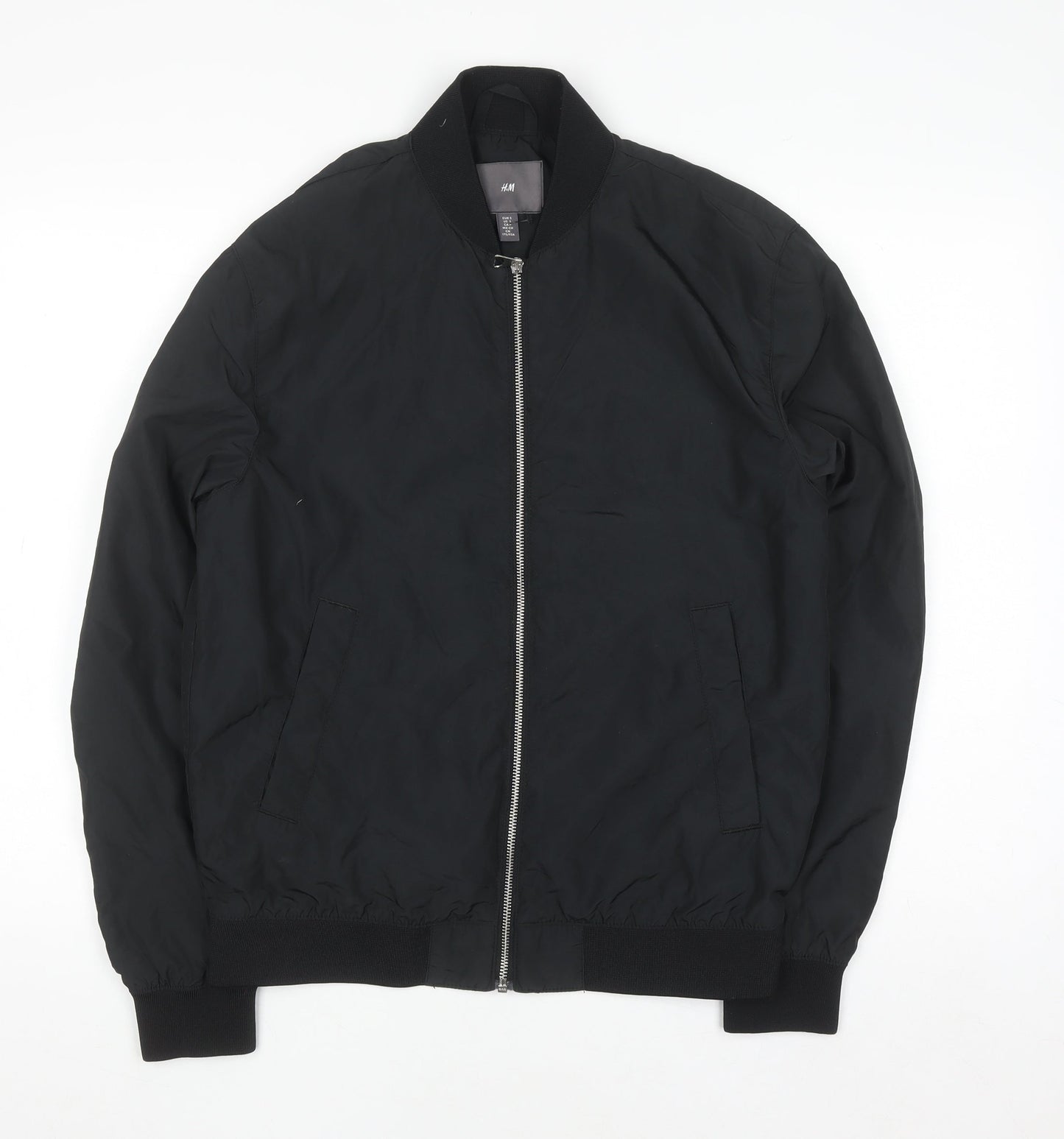 H&M Men's Black Bomber Jacket Size S Regular Fit Casual Zip