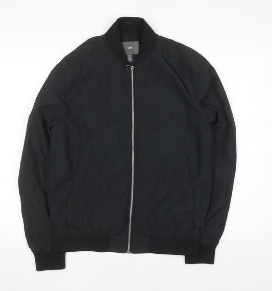 H&M Men's Black Bomber Jacket Size S Regular Fit Casual Zip