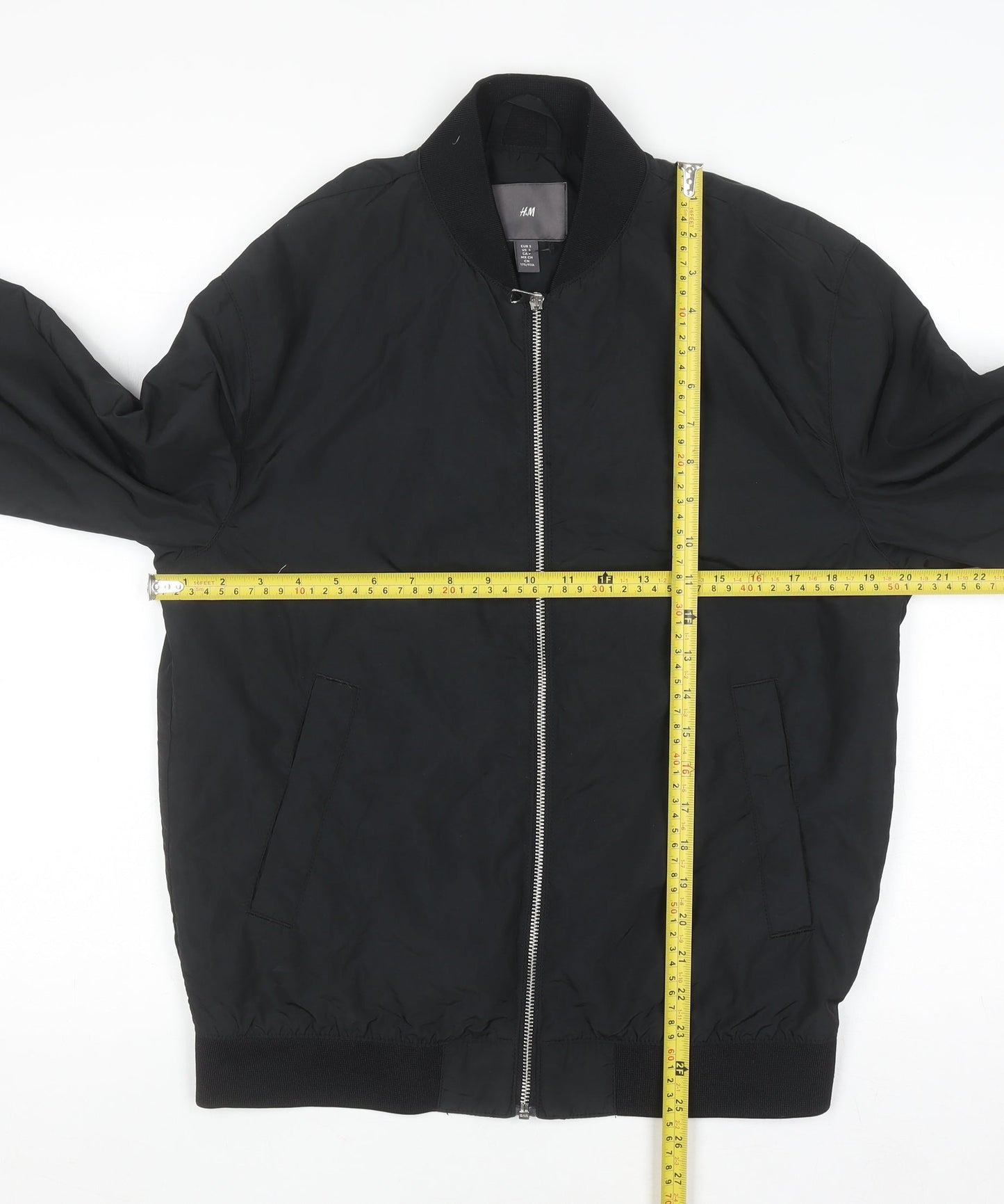 H&M Men's Black Bomber Jacket Size S Regular Fit Casual Zip
