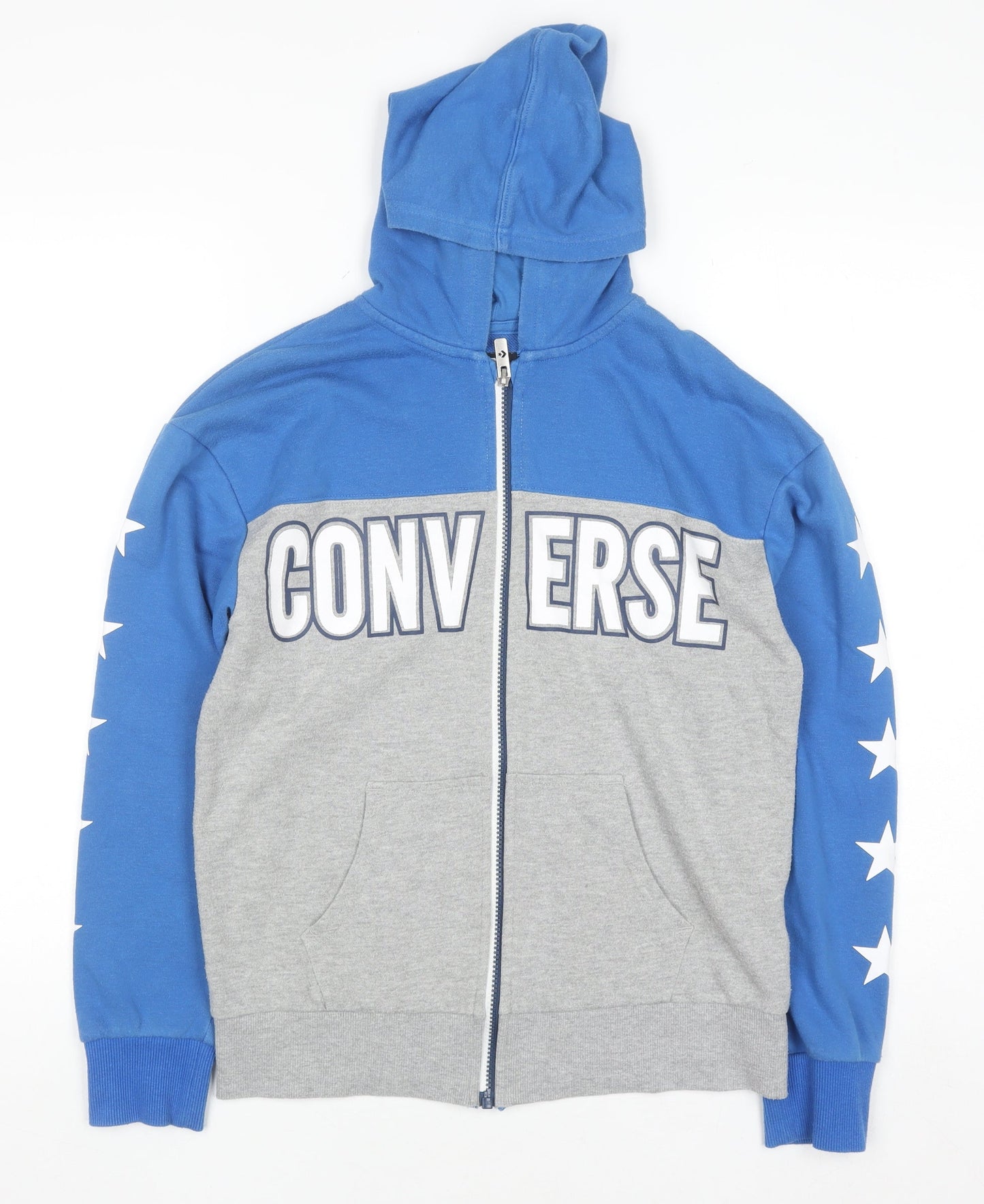Converse Boys Blue Grey Full Zip Hoodie Size 12-13 Years Graphic Print