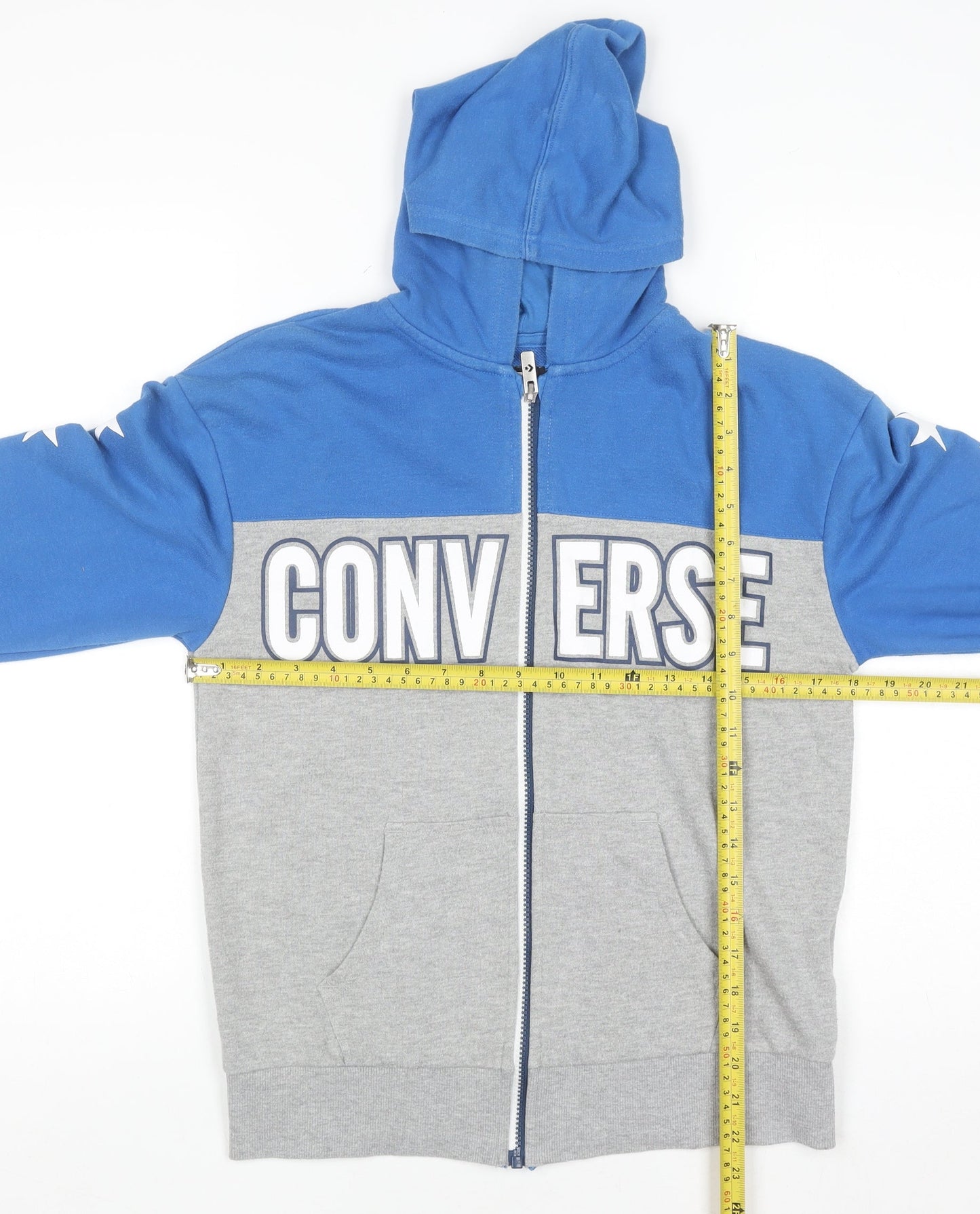Converse Boys Blue Grey Full Zip Hoodie Size 12-13 Years Graphic Print