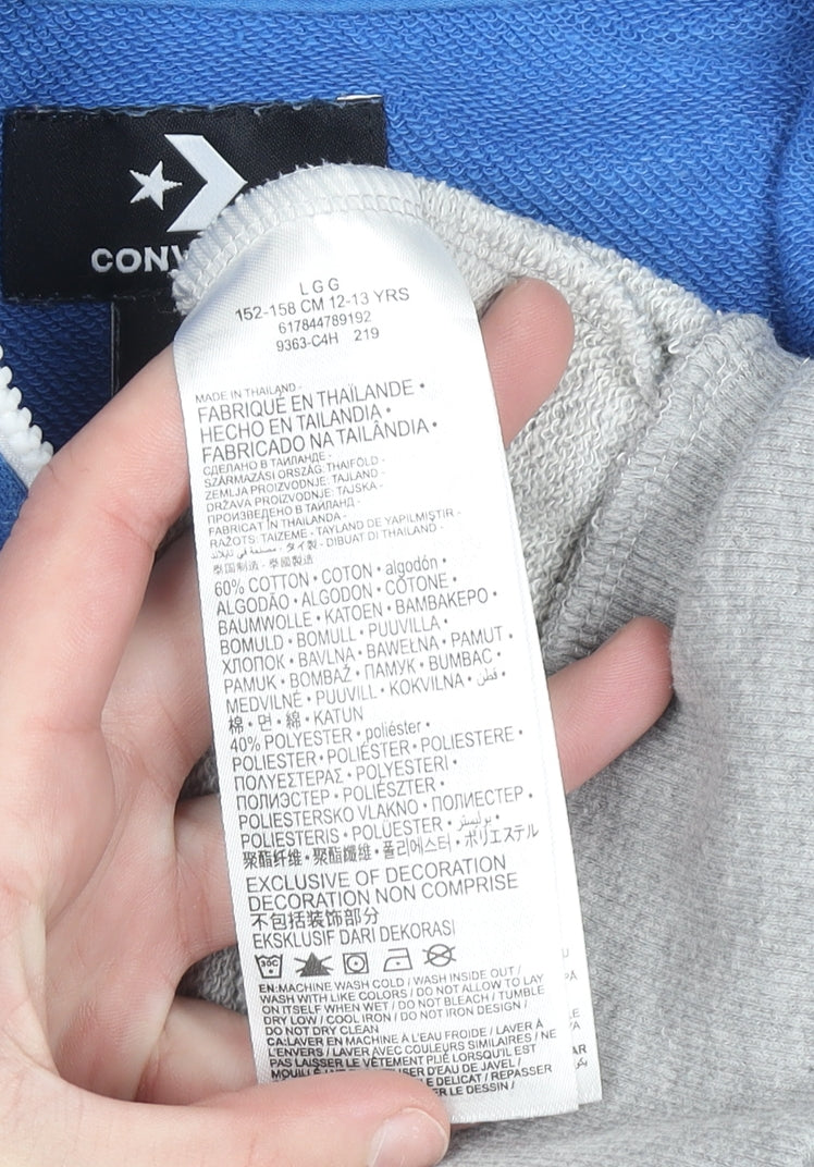 Converse Boys Blue Grey Full Zip Hoodie Size 12-13 Years Graphic Print