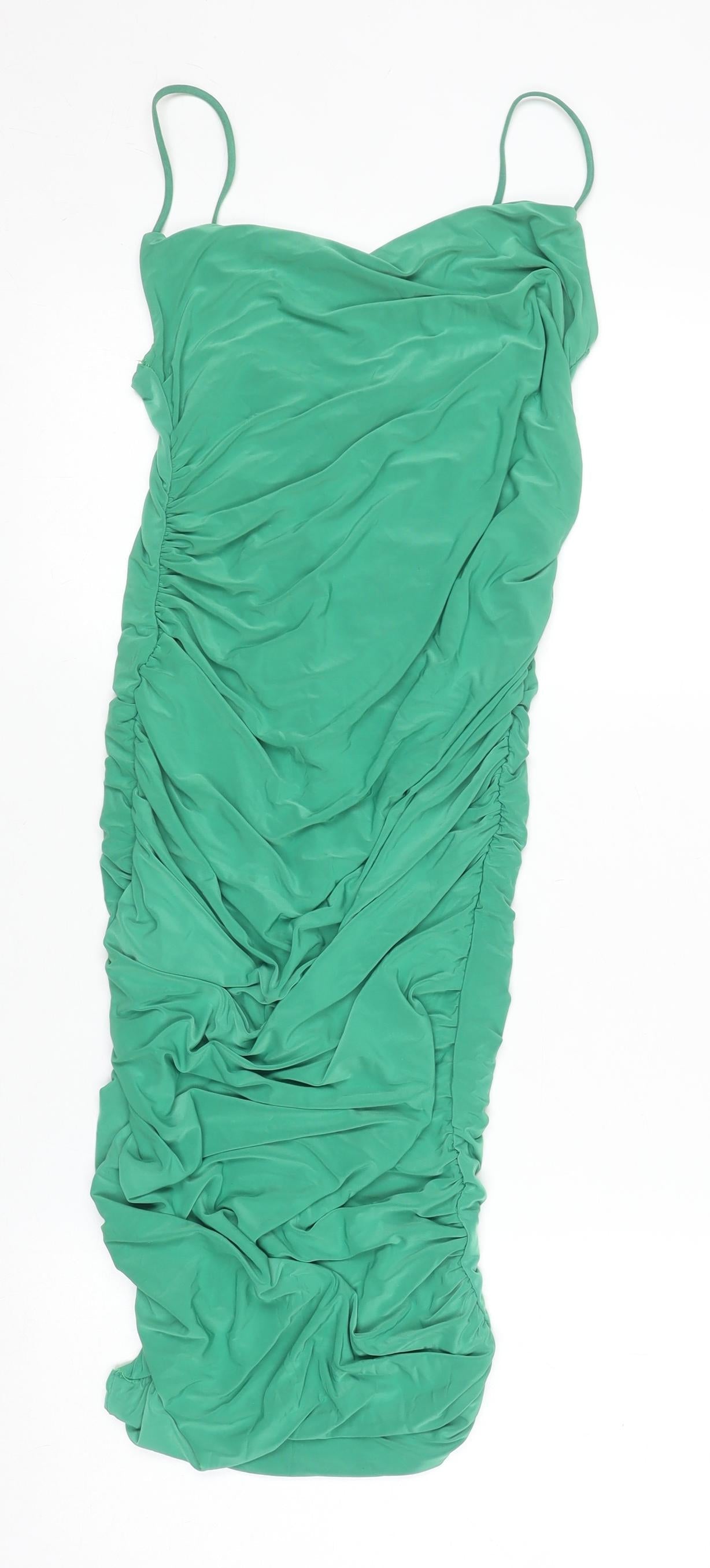 I SAW IT FIRST Women’s Green Size 8 Ruched Bodycon Midi Dress