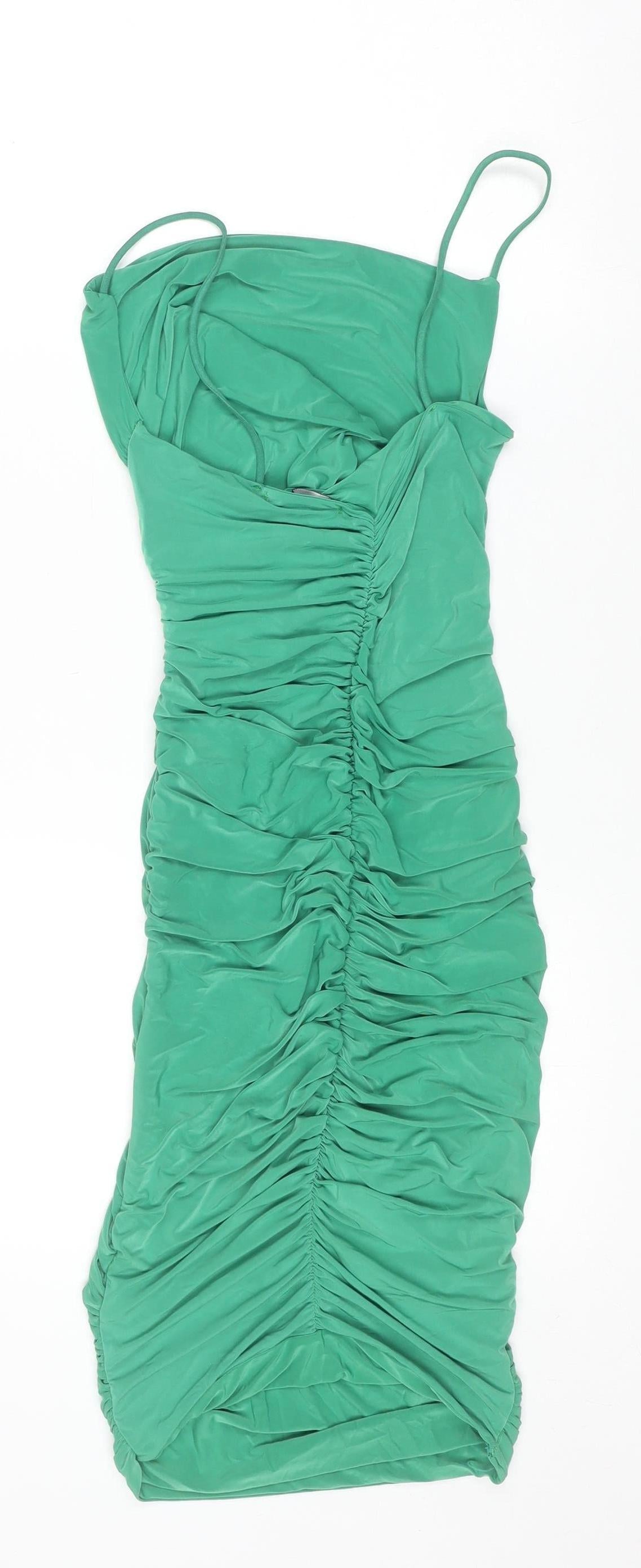 I SAW IT FIRST Women’s Green Size 8 Ruched Bodycon Midi Dress