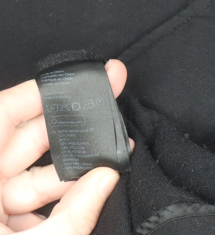 H&M Divided Women’s Black Mid-Length Zip Overcoat Size 14