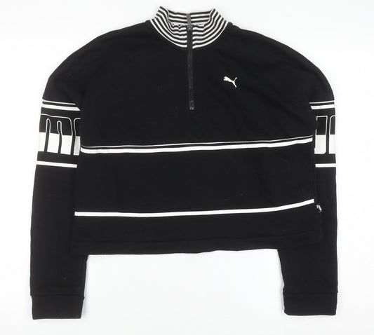 Puma Women's Black 1/4 Zip Sweatshirt Size 8 Striped Mock Neck