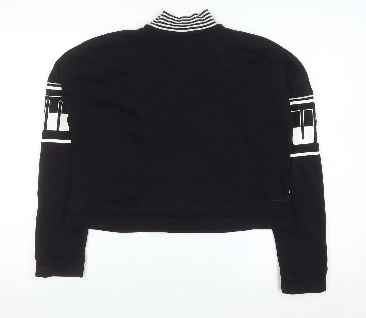 Puma Women's Black 1/4 Zip Sweatshirt Size 8 Striped Mock Neck