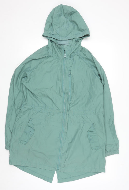 Fat Face Women's Green Hooded Parka Jacket Size 12 Cotton Blend
