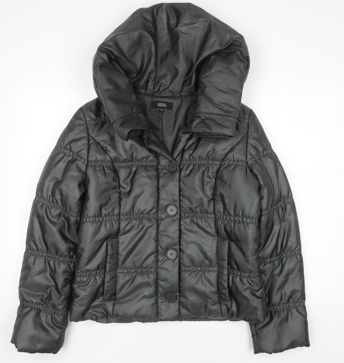 Marks & Spencer Women’s Grey Puffer Jacket UK 14 Hooded Short Coat