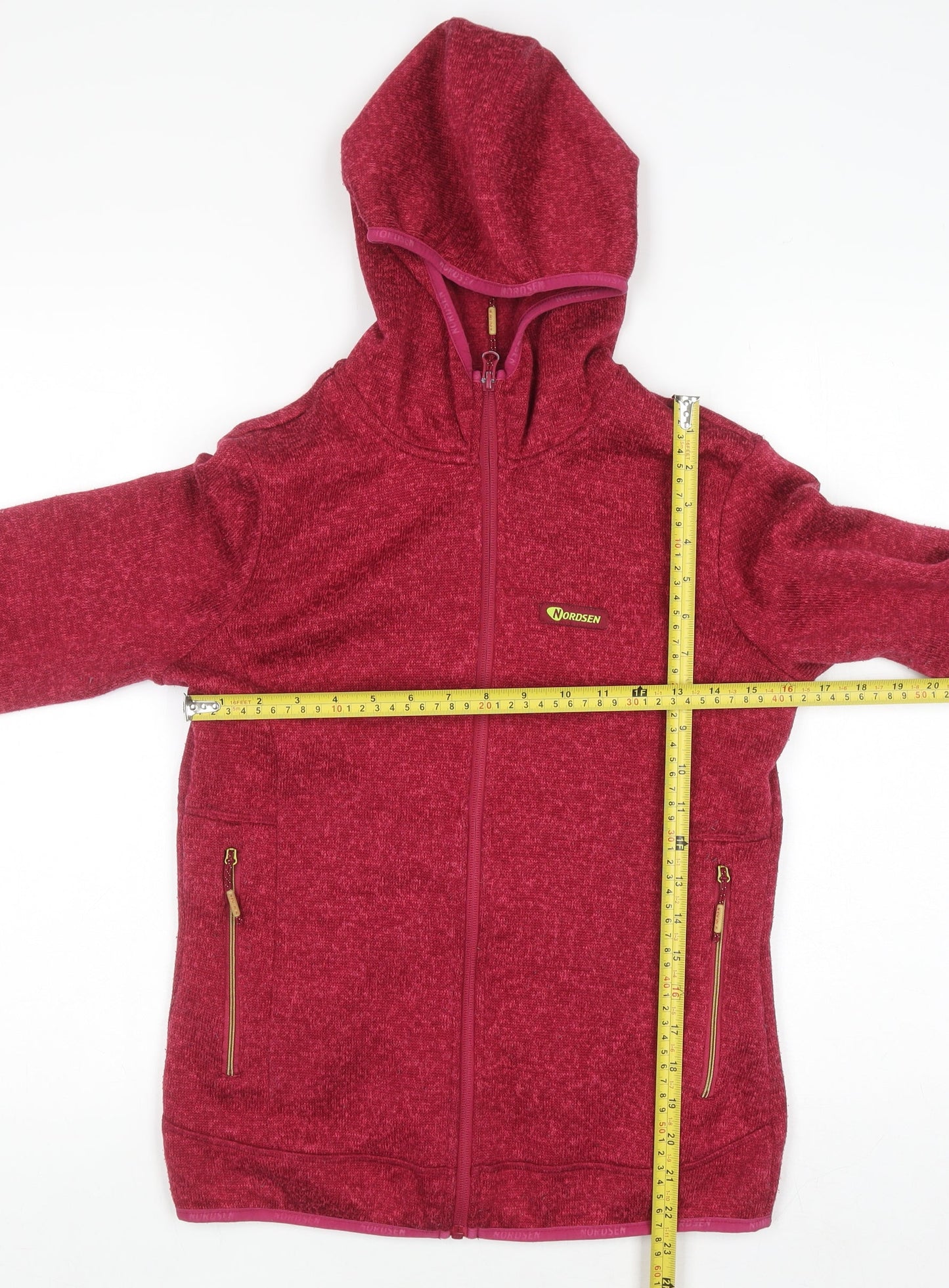 NORDSEN Women Red Full Zip Hooded Sweatshirt Small Fleece Warm