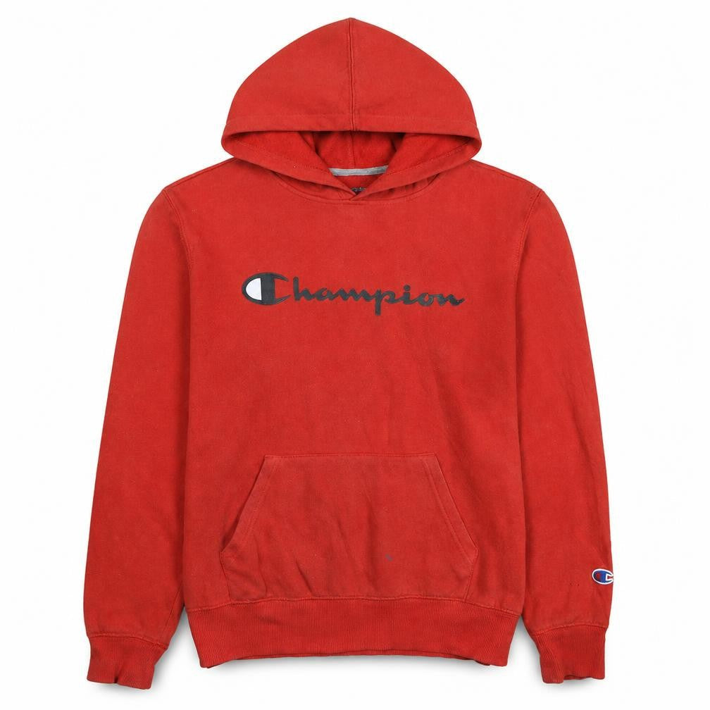 Champion Womens Red Pullover Hoodie L Logo Print Casual Sweatshirt