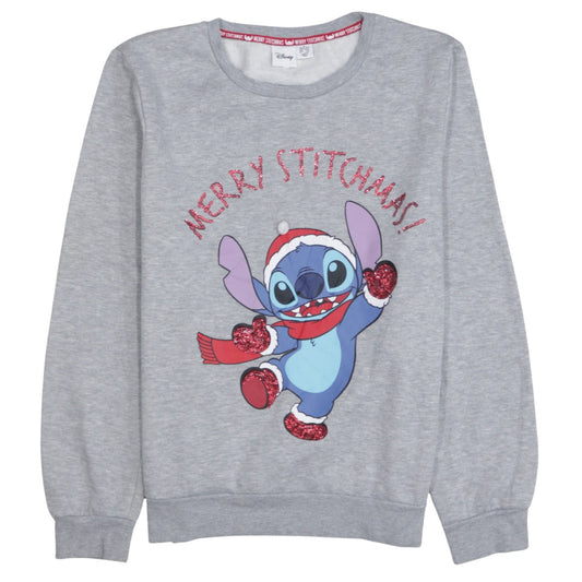 Disney Women Grey Stitch Christmas Sweatshirt Size S 10/12
