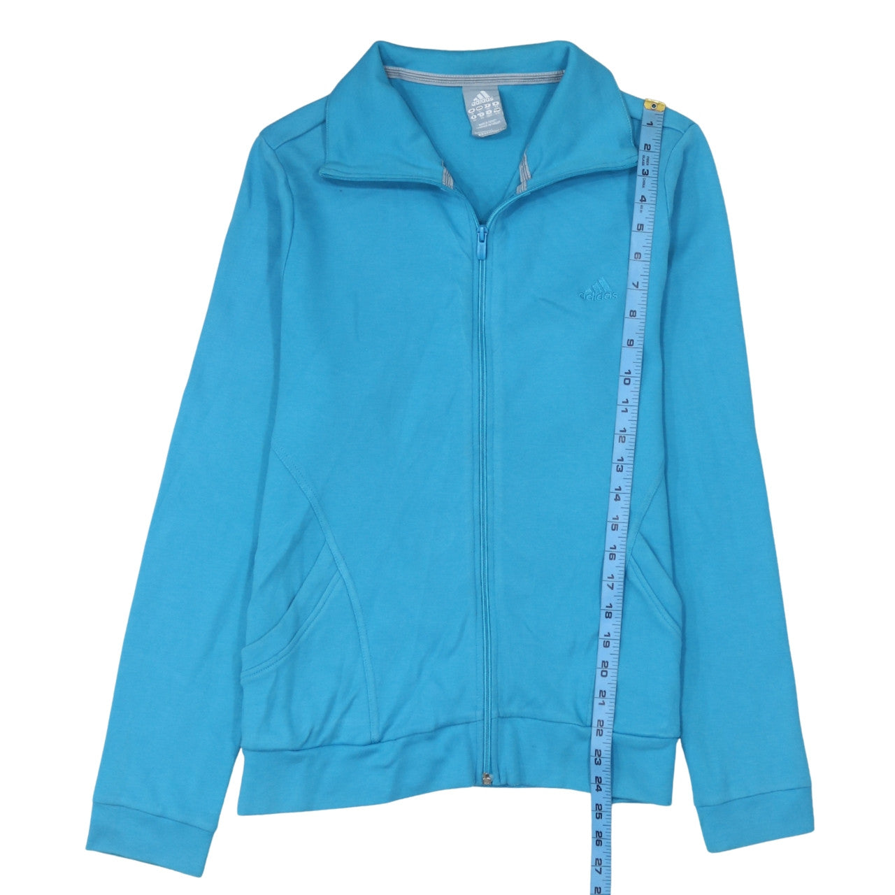 Adidas Women Blue Full Zip Sweatshirt Size 14 Organic Cotton Essentials