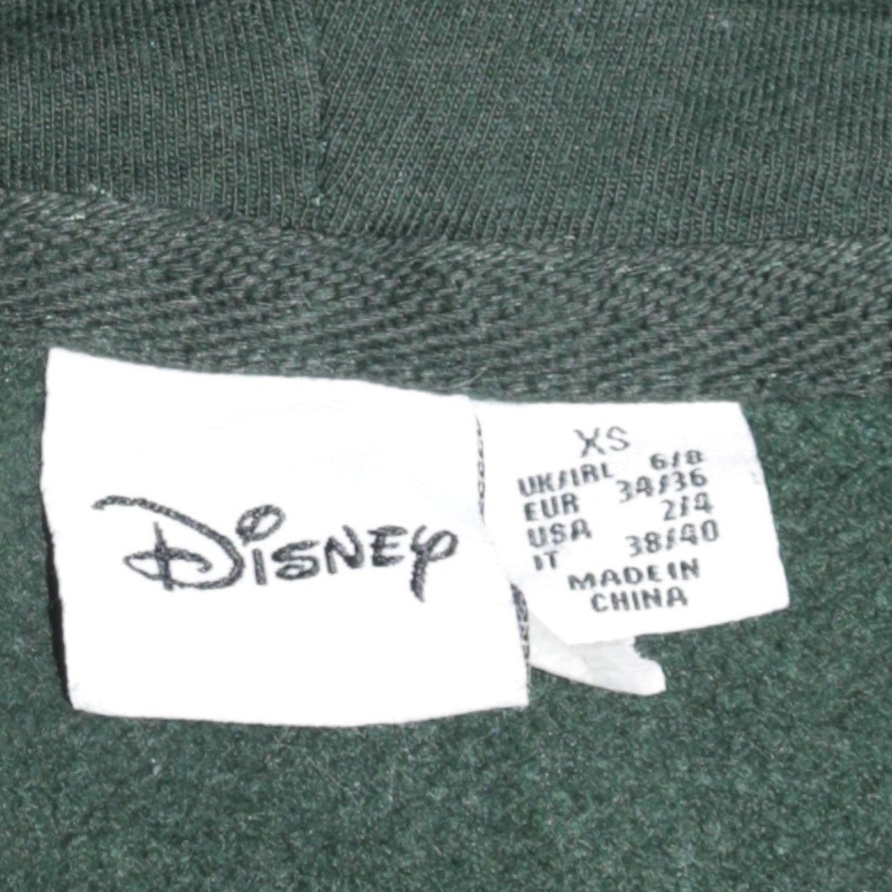 Disney Womens Dark Green Pullover Hoodie XS Relaxed Fit Cotton Blend