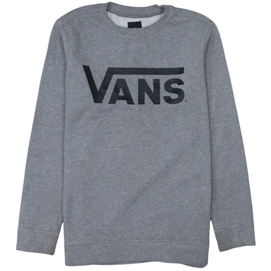 Vans Men Grey Large Logo Crew Neck Pullover Sweatshirt