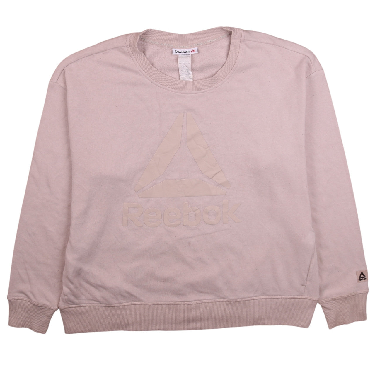 Reebok Women Beige Logo Crew Neck Pullover Sweatshirt Size L