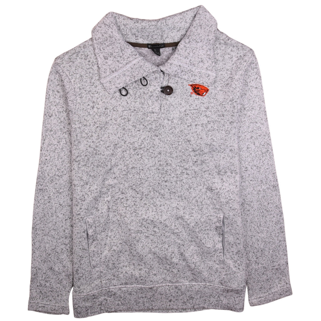 Champion Mens Grey Henley Sweatshirt L Collared Knit