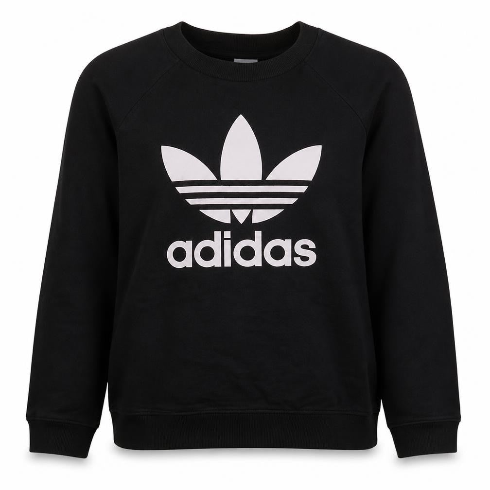 Adidas Women Black Crew Neck Sweatshirt Size 10 Logo Print Casual