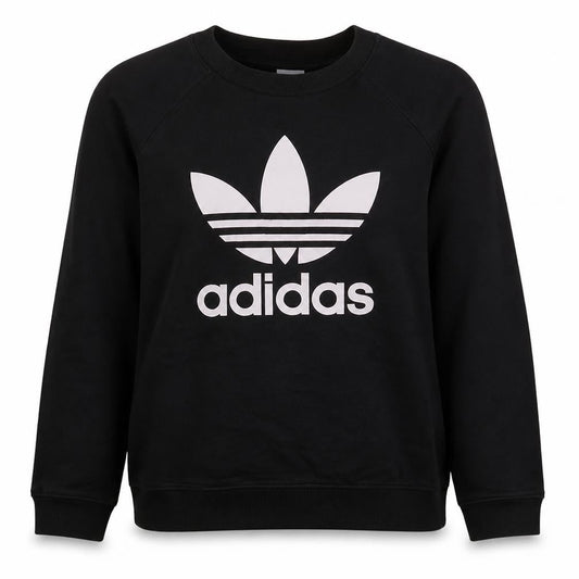 Adidas Women Black Crew Neck Sweatshirt Size 10 Logo Print Casual