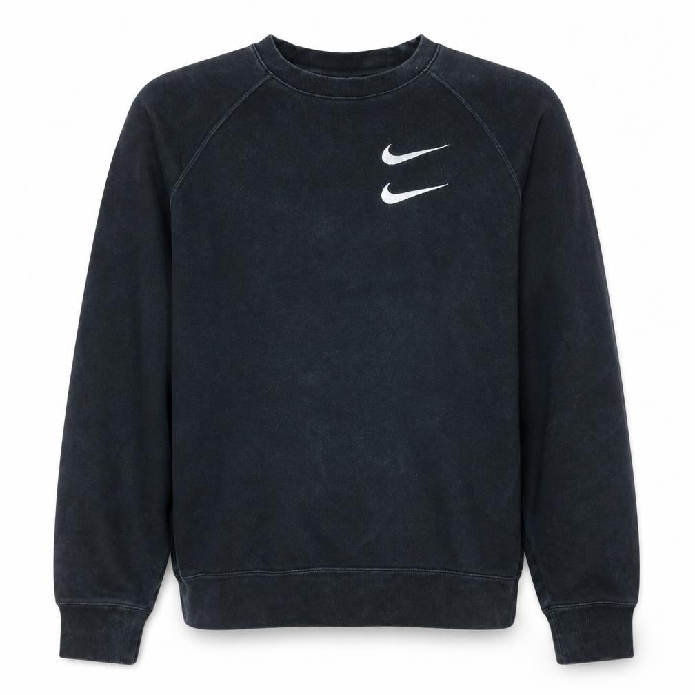 Nike Men's Black Small Pullover Sweatshirt Double Swoosh Logo Crew Neck