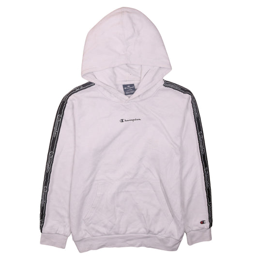 Champion Girls White Pullover Hoodie 11-12 Years Logo Trim Fleece Top