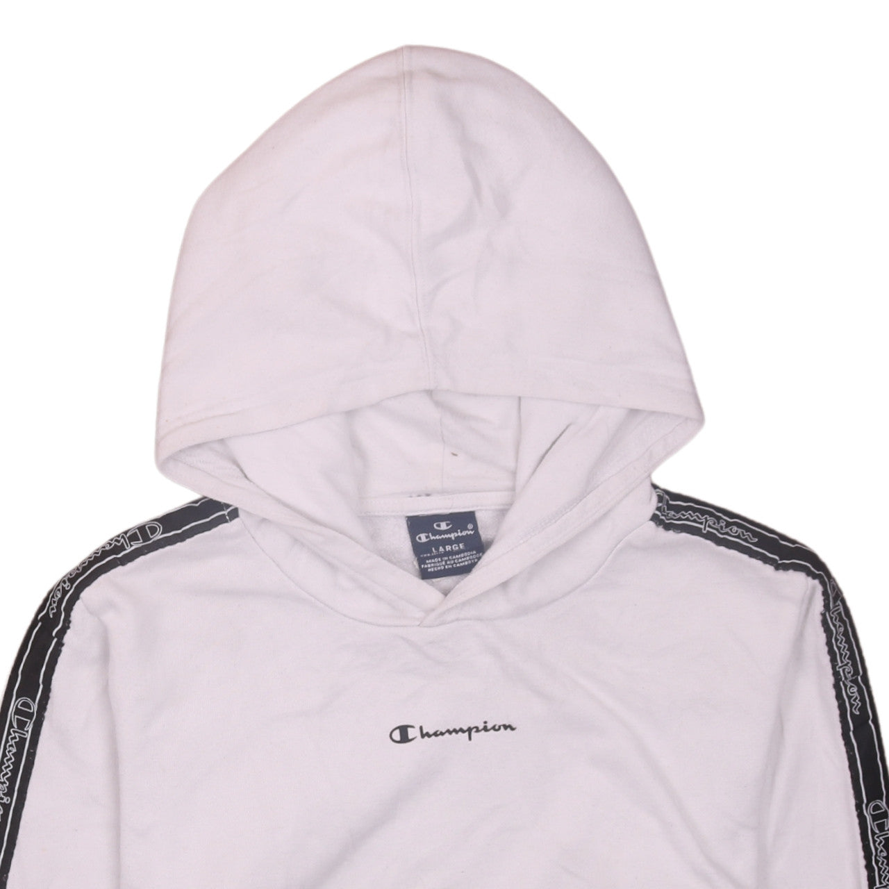 Champion Girls White Pullover Hoodie 11-12 Years Logo Trim Fleece Top