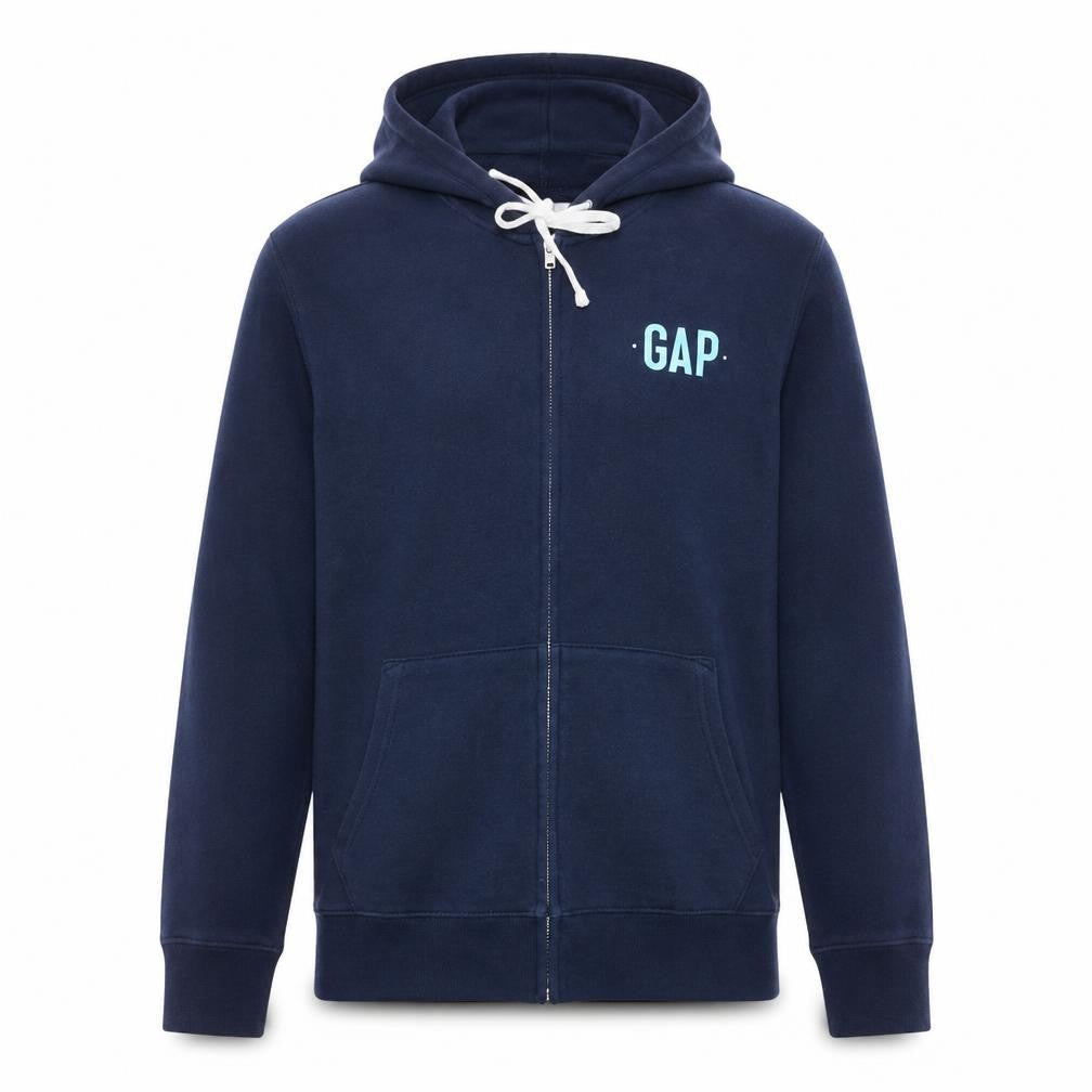 Gap Men's Navy Blue Full Zip Hoodie XL Classic Logo Cotton Blend