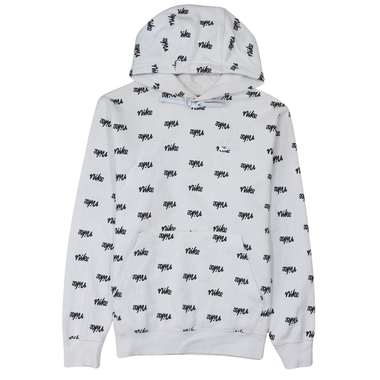 Nike Men's White Small Pullover Hoodie with Logo Print