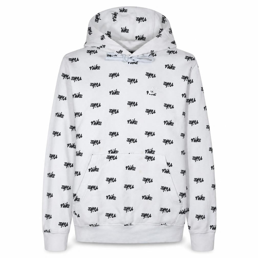 Nike Men's White Small Pullover Hoodie with Logo Print