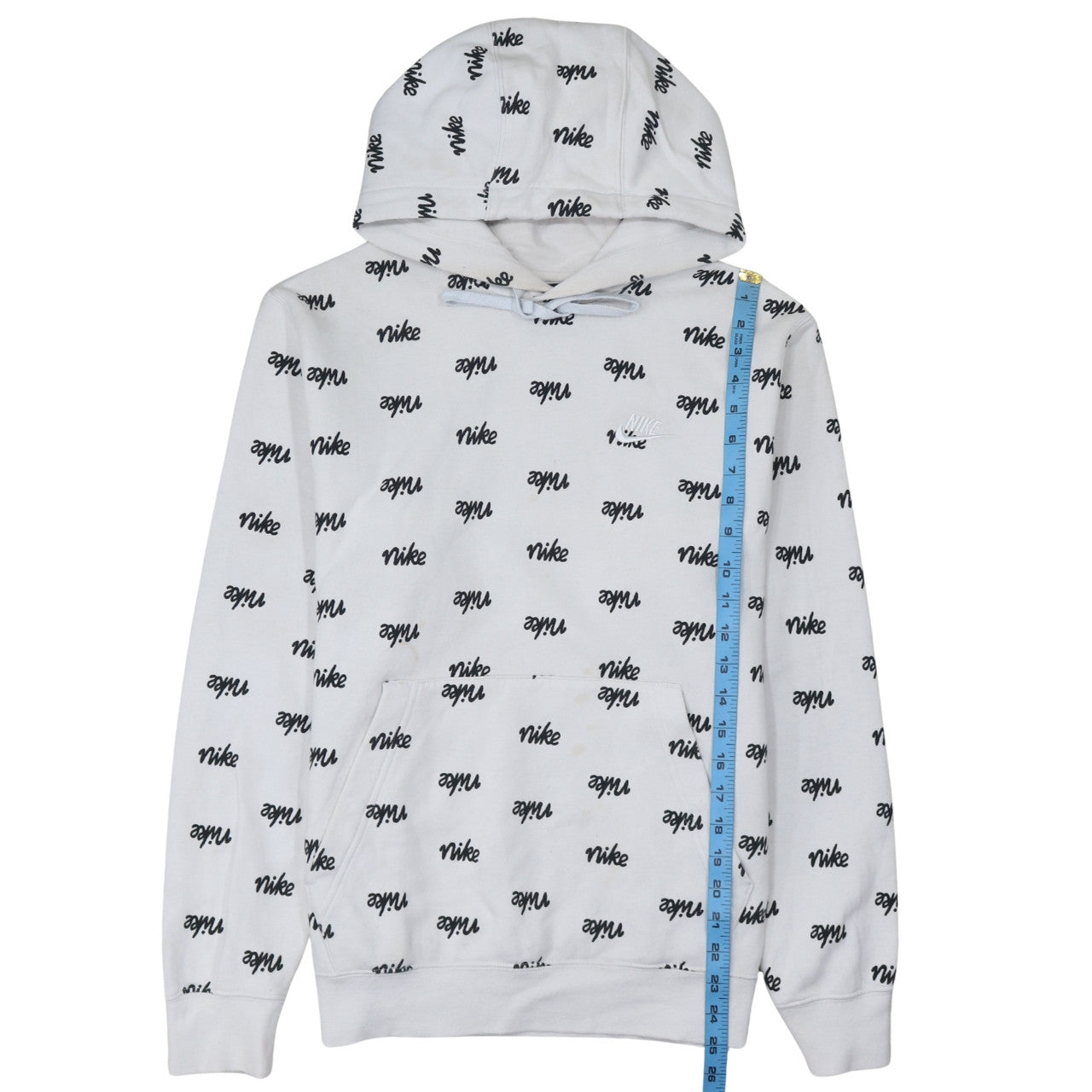 Nike Men's White Small Pullover Hoodie with Logo Print