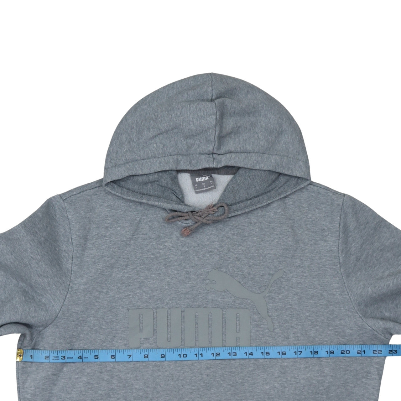 Puma Men's Grey Pullover Hoodie L Logo Fleece Sweatshirt