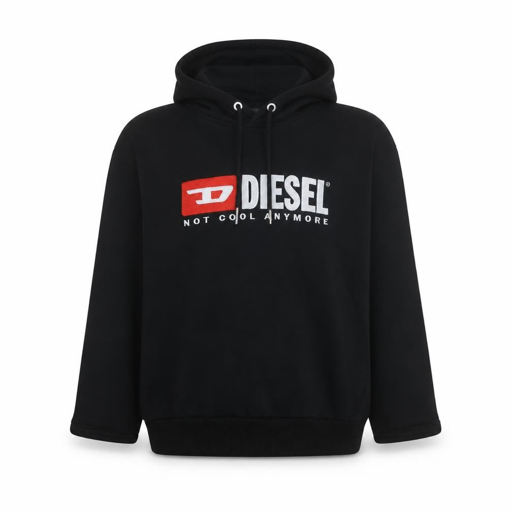Diesel Men's Black Pullover Hoodie Medium Embroidered Logo 3/4 Sleeve