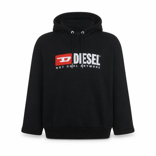 Diesel Men's Black Pullover Hoodie Medium Embroidered Logo 3/4 Sleeve