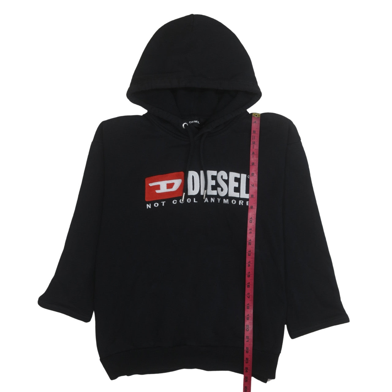 Diesel Men's Black Pullover Hoodie Medium Embroidered Logo 3/4 Sleeve