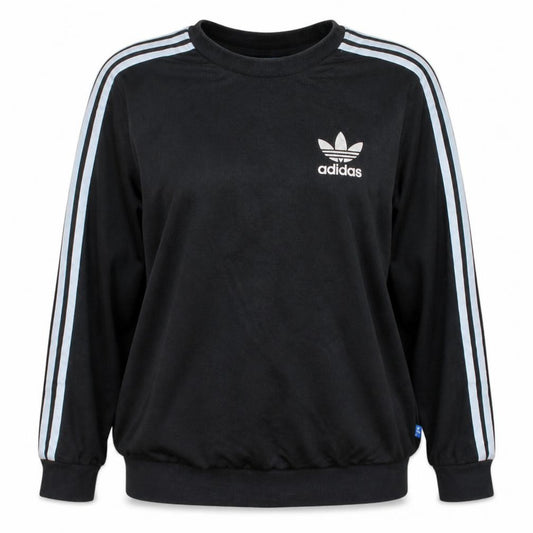 Adidas Womens Black Crew Neck Pullover Sweatshirt Size M Logo Striped