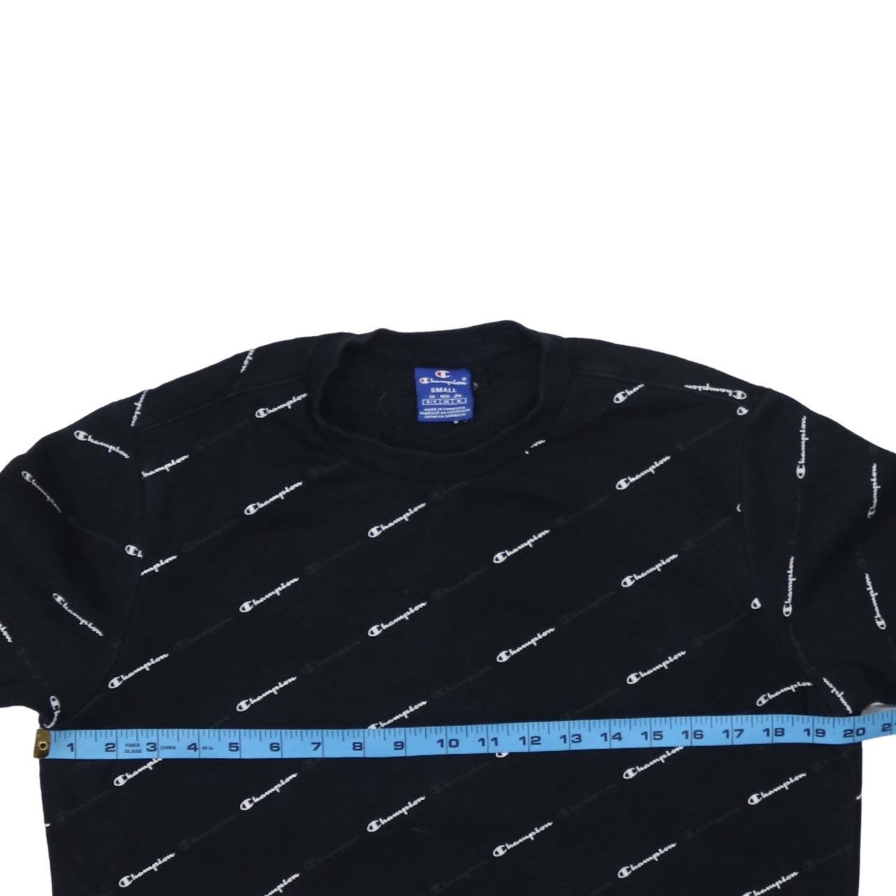 Champion Men's Black Small Crew Neck Logo Sweatshirt