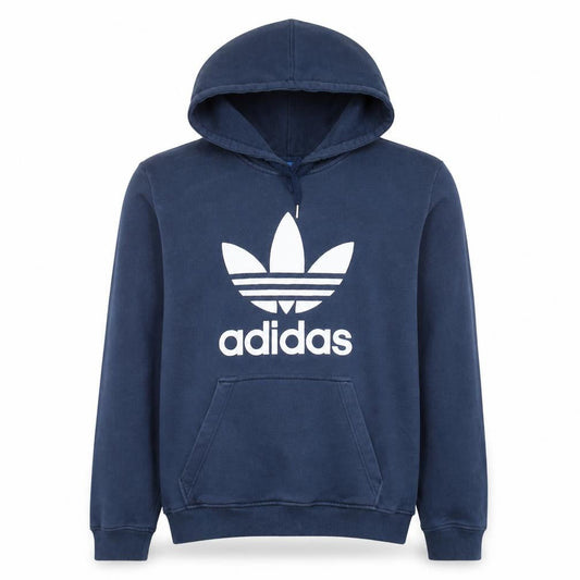 Adidas Mens Blue Pullover Hoodie L Logo Graphic Fleece Sweatshirt