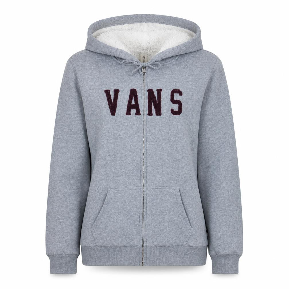 Vans Women Grey Full Zip Hoodie Sherpa Lined Size M Casual Sweatshirt