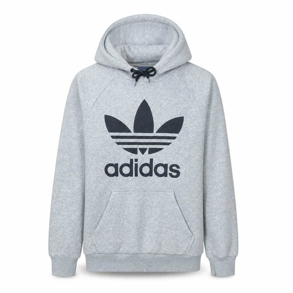 Adidas Men's Grey Pullover Hoodie Small Trefoil Logo Sweatshirt