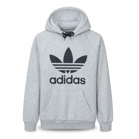 Adidas Men's Grey Pullover Hoodie Small Trefoil Logo Sweatshirt