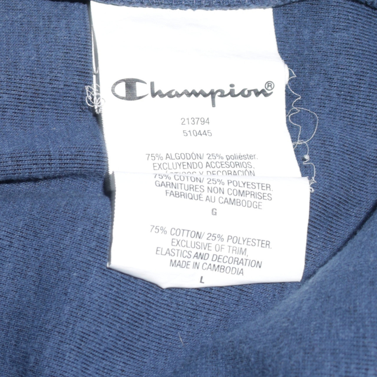 Champion Mens Blue Pullover Hoodie Large Logo Sports Cotton Blend