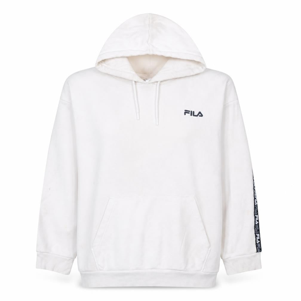 Fila Women's White Hoodie L Logo Tape Pullover Cotton Blend