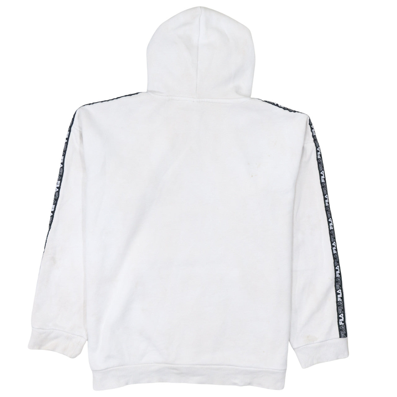 FILA Women's White Hoodie L Logo Tape Pullover Cotton Blend