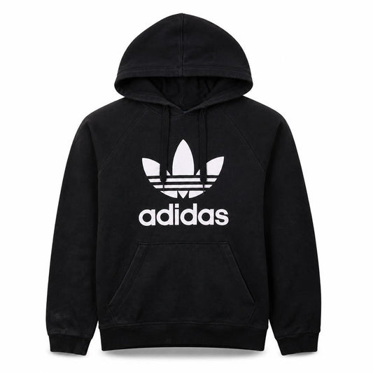Adidas Men's Black Pullover Hoodie L Sports Logo Fleece Sweatshirt