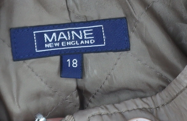 Maine New England Women’s Beige Parka Coat Size 18 Hooded Faux Fur Trim