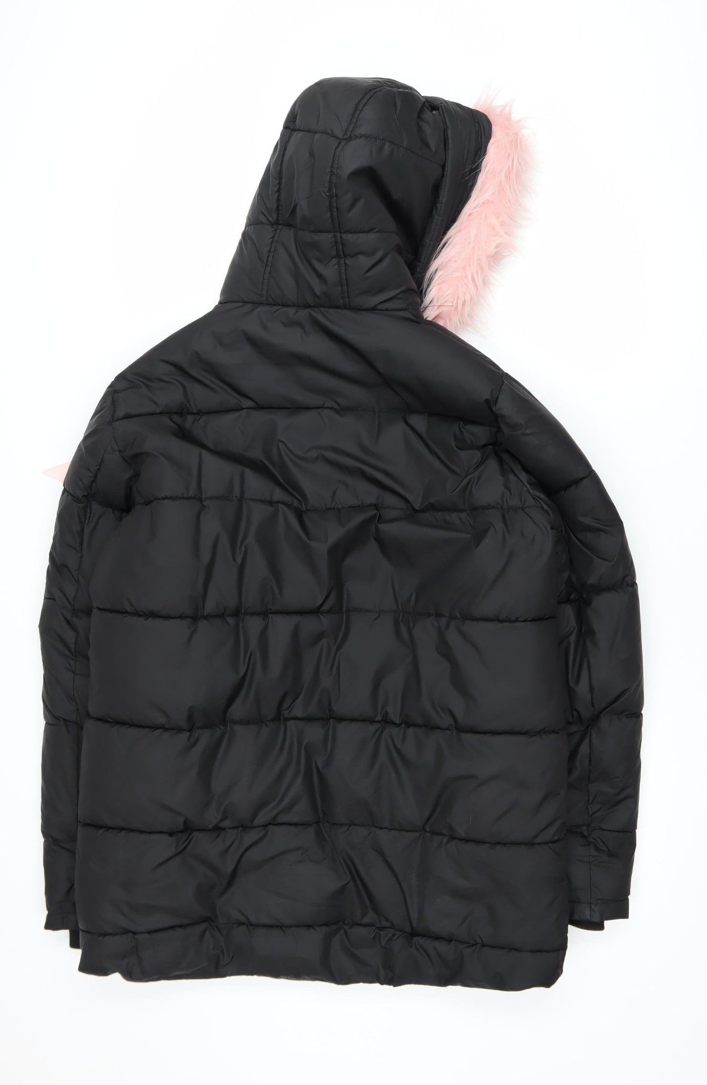 Hype Girls Black Puffer Jacket 15 Years Hooded Faux Fur Trim Winter Coat