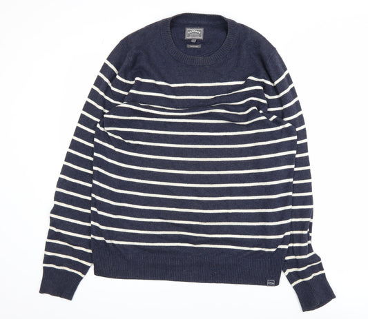 FatFace Men's Blue Striped Cotton Cashmere Crew Neck Jumper M